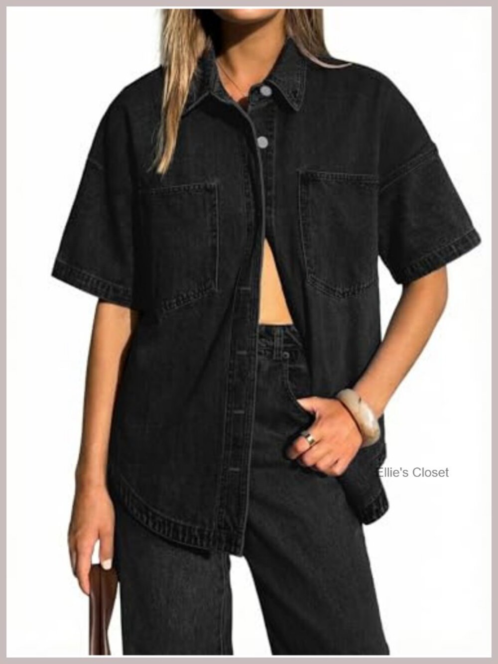 Oversized Denim Shirt Button Down Chambray Shacket Lightweight Western Blouse